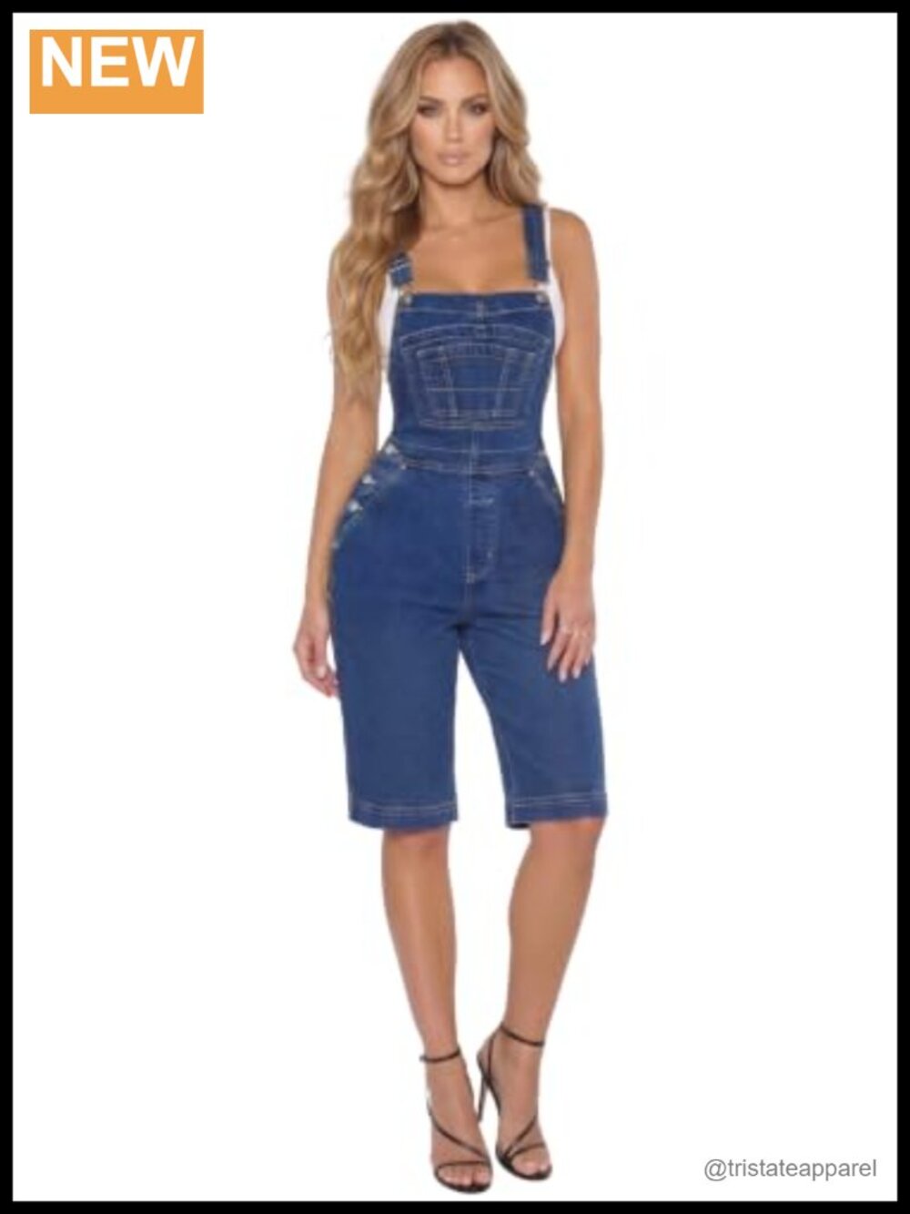 Bermuda Overalls Stretch Denim Adjustable Straps Pockets